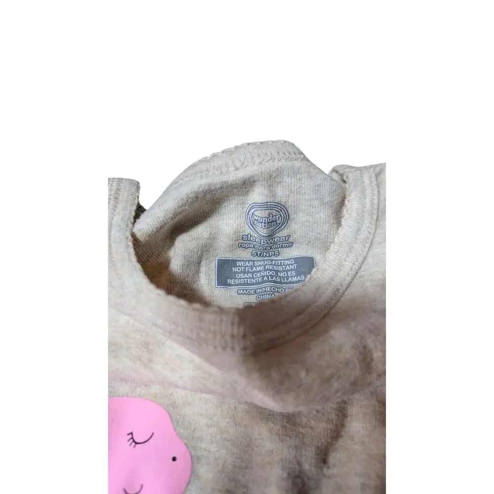 Wonder Nation-Pink Dinosaur Pajamas-Size 5T-Pink Dino Top-Multicolor Dino Bottom